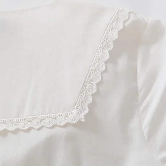 NEW — Simple Retro 100% Cotton Vintage White V-Neck Midi Victorian Dress - Picture 9 of 13
